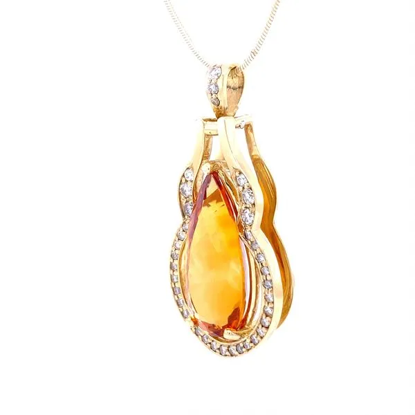 14K Yellow Gold Citrine and Diamond Halo Pendant Image 3 Biondi Diamond Jewelers Aurora, CO