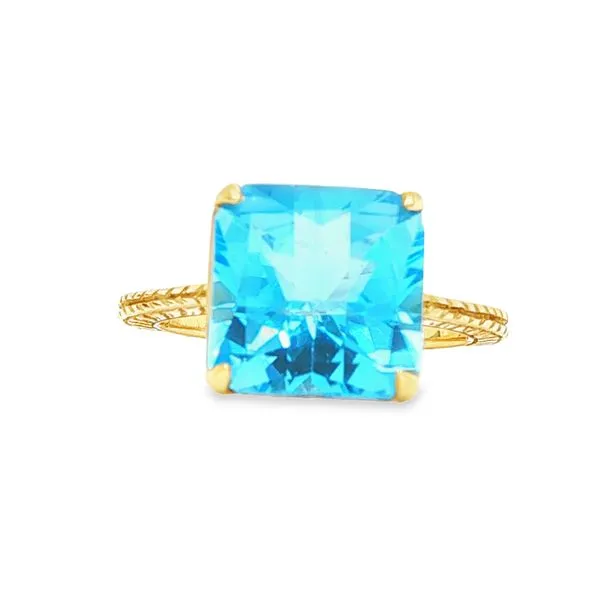 14K Yellow Gold Blue Topaz Cushion Ring Biondi Diamond Jewelers Aurora, CO
