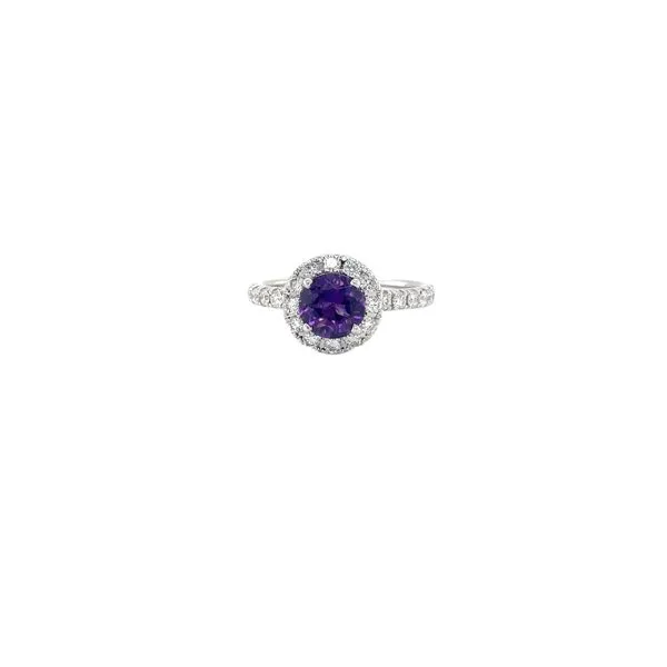 18K White Gold Amethyst Halo Ring Biondi Diamond Jewelers Aurora, CO