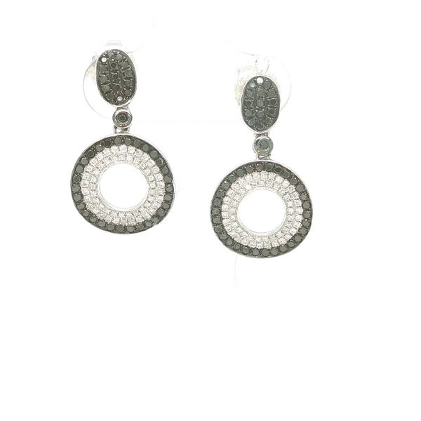 14K White Gold Circle Disk Earrings Black & White Diamonds Biondi Diamond Jewelers Aurora, CO