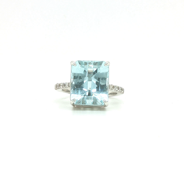 Aquamarine Diamond Ring 14K White Gold Radiant Cut Biondi Diamond Jewelers Aurora, CO