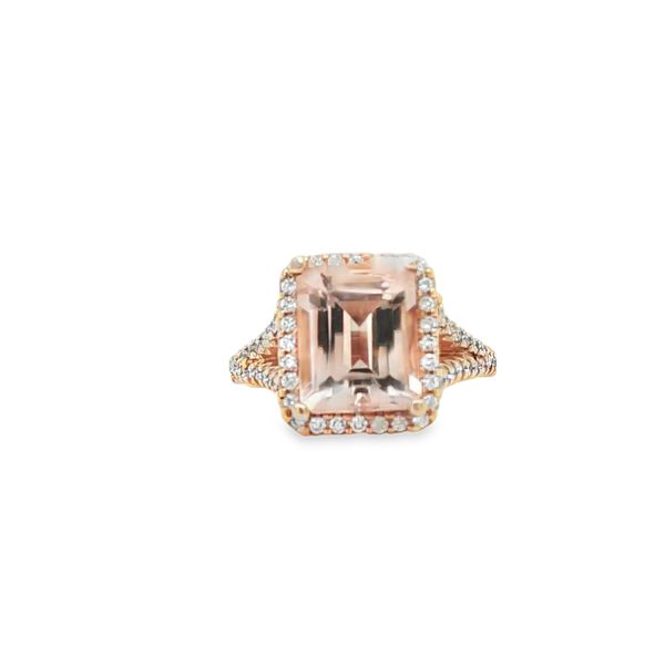 Morganite and Diamond Halo Ring Biondi Diamond Jewelers Aurora, CO