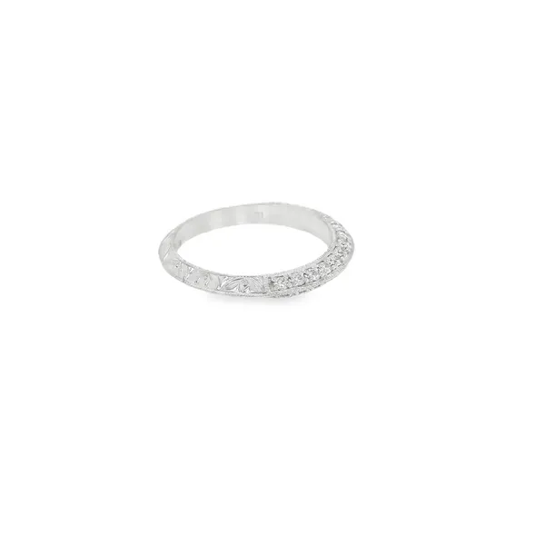 18K White Gold Knife-Edge Bead-Set Diamond Band Image 2 Biondi Diamond Jewelers Aurora, CO