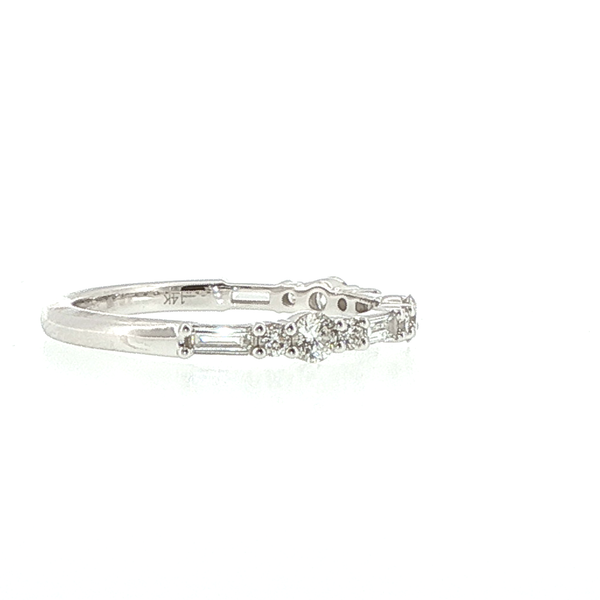 14K White Gold Baguette and Round Diamond Wedding Band Image 2 Biondi Diamond Jewelers Aurora, CO