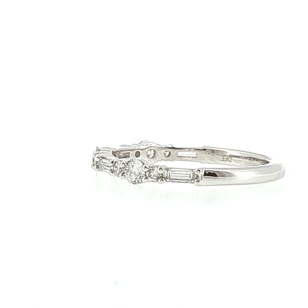 14K White Gold Baguette and Round Diamond Wedding Band Image 3 Biondi Diamond Jewelers Aurora, CO