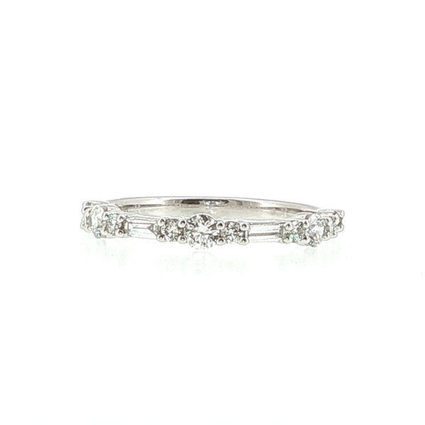 14K White Gold Baguette and Round Diamond Wedding Band Biondi Diamond Jewelers Aurora, CO