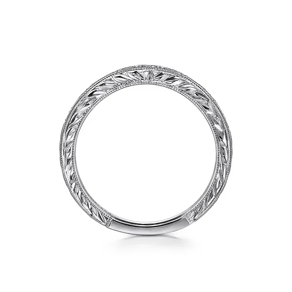 14K White Gold Vintage Inspired Diamond Curved Wedding Band Image 4 Biondi Diamond Jewelers Aurora, CO