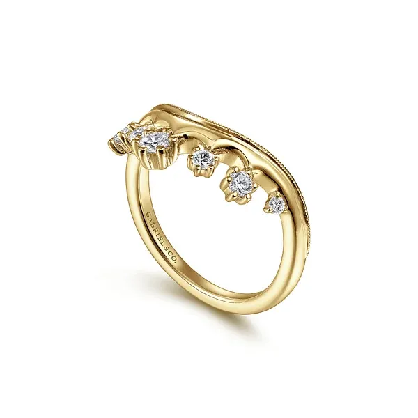 14K Yellow Gold Tiara-Inspired Curved Diamond Band Image 2 Biondi Diamond Jewelers Aurora, CO