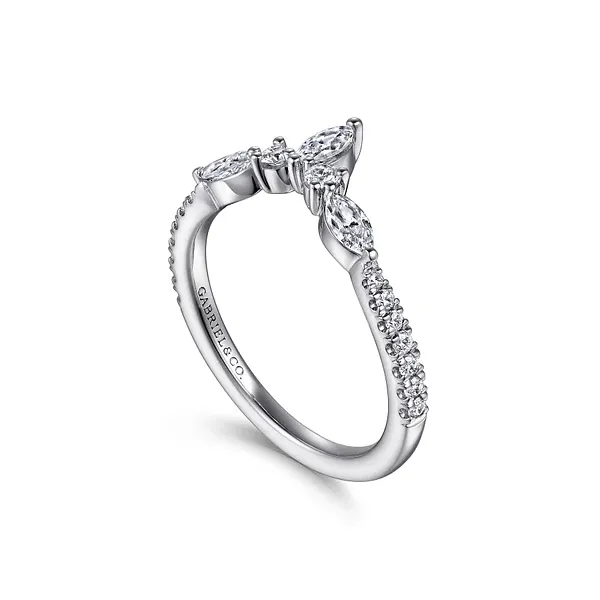 14K White Gold Curved Marquise and Round Diamond Wedding Band Image 2 Biondi Diamond Jewelers Aurora, CO