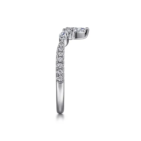 14K White Gold Curved Marquise and Round Diamond Wedding Band Image 3 Biondi Diamond Jewelers Aurora, CO