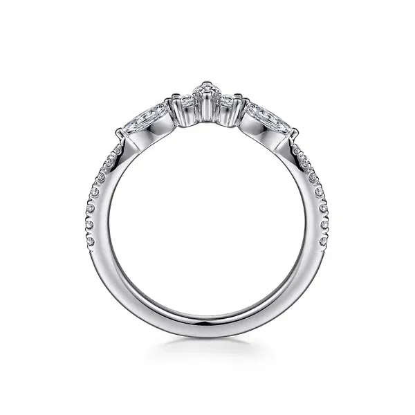 14K White Gold Curved Marquise and Round Diamond Wedding Band Image 4 Biondi Diamond Jewelers Aurora, CO