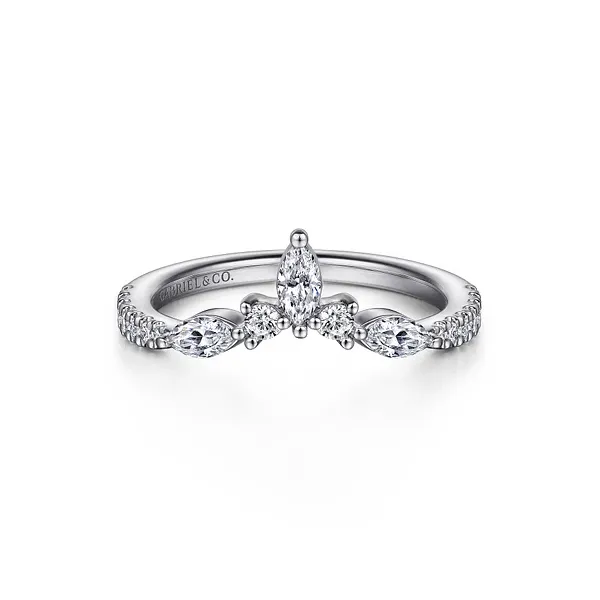 14K White Gold Curved Marquise and Round Diamond Wedding Band Biondi Diamond Jewelers Aurora, CO