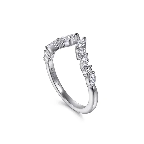 14K White Gold Marquise and Round Diamond Curved Wedding Band Image 2 Biondi Diamond Jewelers Aurora, CO