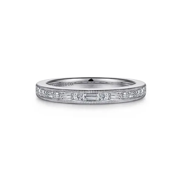 14K White Gold Channel Set Baguette and Round Diamond Wedding Band Biondi Diamond Jewelers Aurora, CO