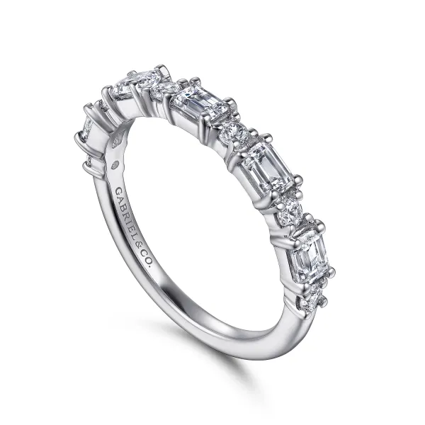 14K White Gold Anniversary Ring with Baguette & Round Diamonds Image 2 Biondi Diamond Jewelers Aurora, CO