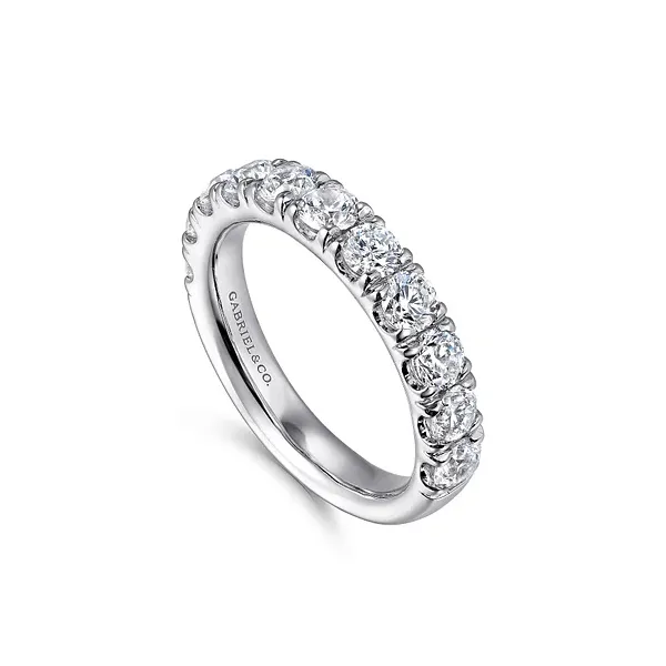 14K White Gold Round Diamond French Pave Wedding Band Image 2 Biondi Diamond Jewelers Aurora, CO