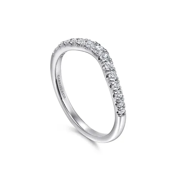 14K White Gold Curved French Pave Diamond Wedding Band Image 2 Biondi Diamond Jewelers Aurora, CO