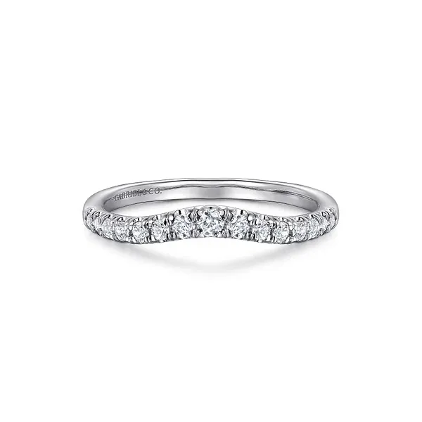 14K White Gold Curved French Pave Diamond Wedding Band Biondi Diamond Jewelers Aurora, CO