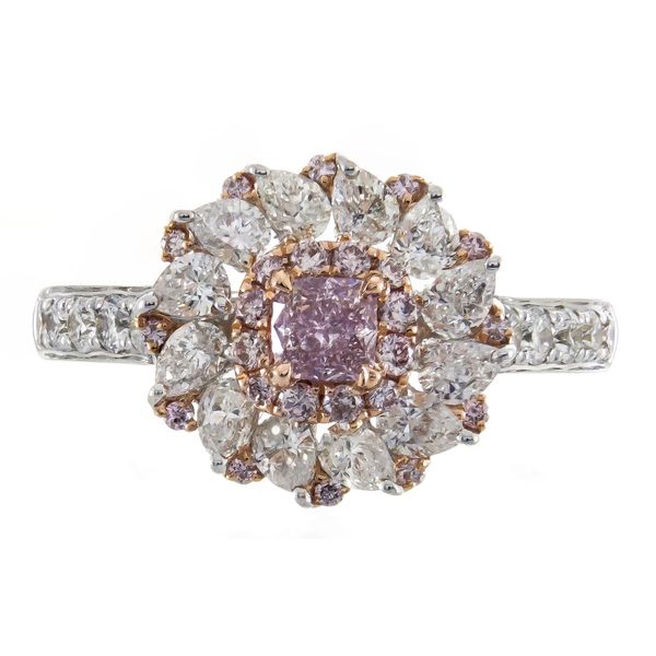 18K White and Rose Gold Pink Diamond Floral Ring Biondi Diamond Jewelers Aurora, CO