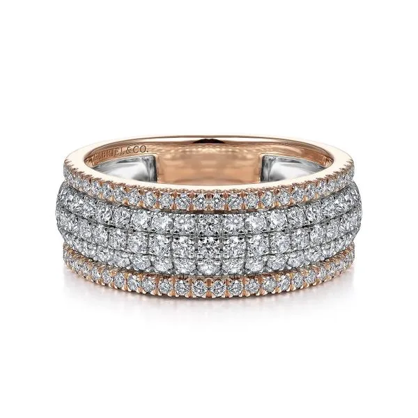 14K Rose and White Gold Wide Pavé Diamond Band Biondi Diamond Jewelers Aurora, CO