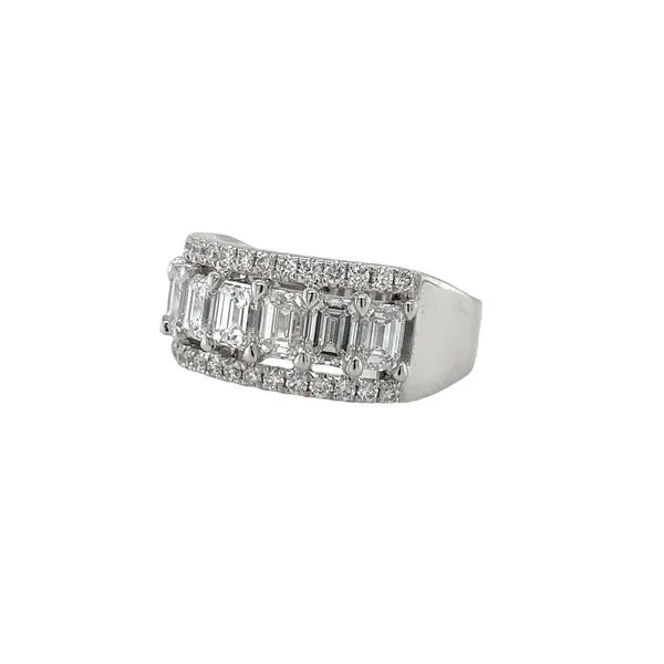 18K White Gold 2.75CTW 3-Row Emerald Cut and Round Diamond Band Image 2 Biondi Diamond Jewelers Aurora, CO