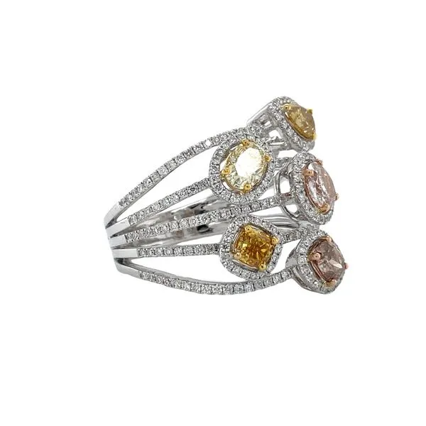18W Fancy Multi-Color Diamonds Bypass Ring with Halo Accents Image 2 Biondi Diamond Jewelers Aurora, CO