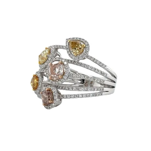 18W Fancy Multi-Color Diamonds Bypass Ring with Halo Accents Image 3 Biondi Diamond Jewelers Aurora, CO