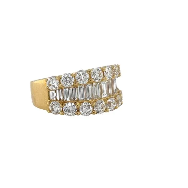 18K Yellow Gold 3-Row Diamond Band with Round and Baguette Diamonds Image 2 Biondi Diamond Jewelers Aurora, CO