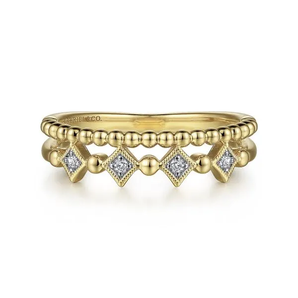 14K Yellow Gold Beaded Stackable Diamond Ring - 0.04 CTW Biondi Diamond Jewelers Aurora, CO