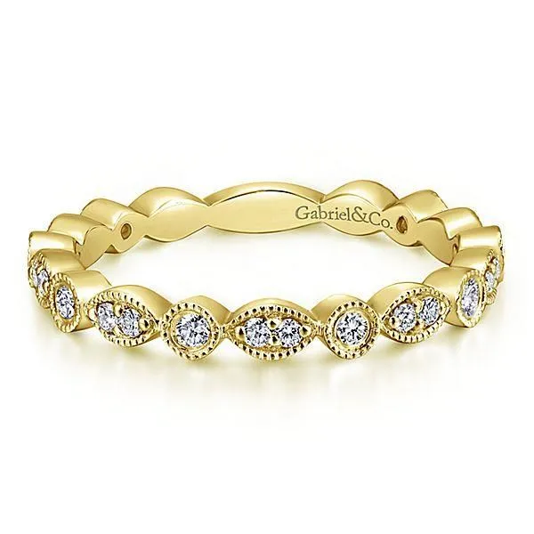 14K Yellow Gold Marquise and Round Station Diamond Ring Biondi Diamond Jewelers Aurora, CO