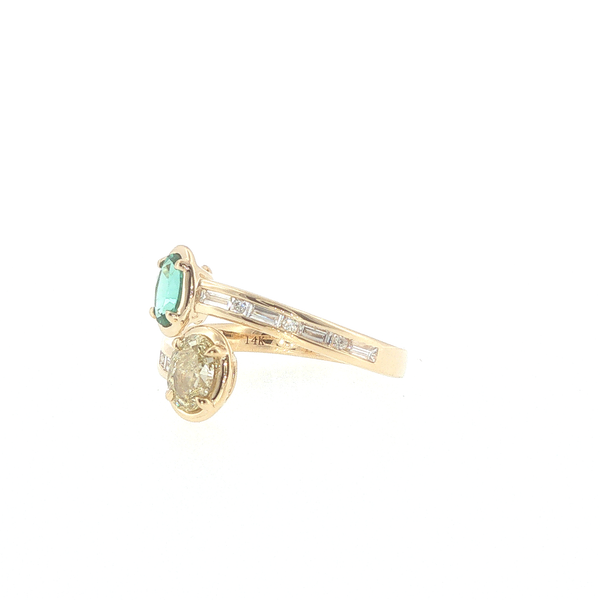 14K Yellow Gold Yellow Diamond and Emerald Two Stone Bypass Ring Image 4 Biondi Diamond Jewelers Aurora, CO