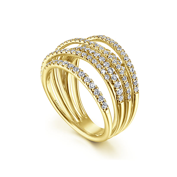 14K Yellow Gold 0.95ctw Layered Criss Cross Diamond Wide Band Ring Image 2 Biondi Diamond Jewelers Aurora, CO