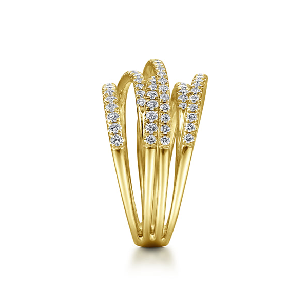 14K Yellow Gold 0.95ctw Layered Criss Cross Diamond Wide Band Ring Image 3 Biondi Diamond Jewelers Aurora, CO