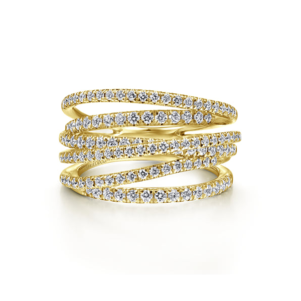 14K Yellow Gold 0.95ctw Layered Criss Cross Diamond Wide Band Ring Biondi Diamond Jewelers Aurora, CO