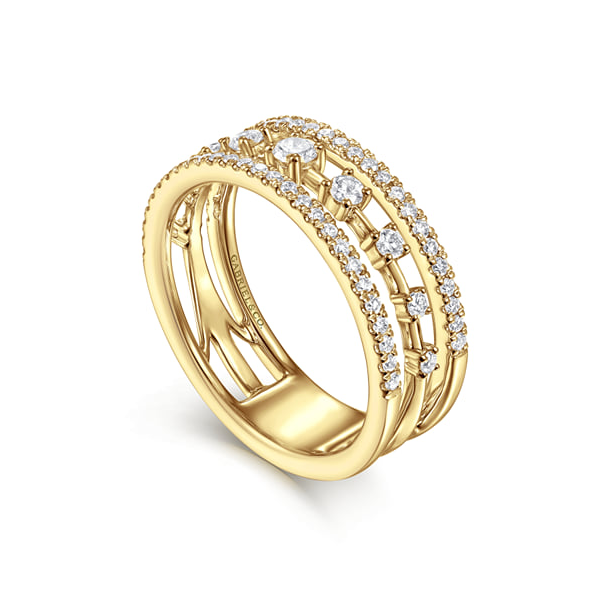 14K Yellow Gold 0.48ctw Diamond Three Row Station Ring Image 2 Biondi Diamond Jewelers Aurora, CO