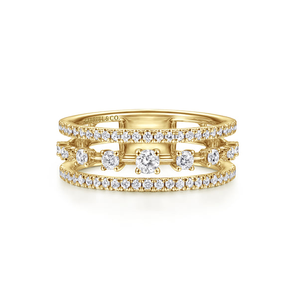 14K Yellow Gold 0.48ctw Diamond Three Row Station Ring Biondi Diamond Jewelers Aurora, CO