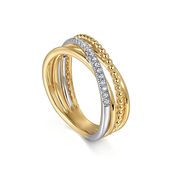 14K Yellow and White Gold 0.11ctw Diamond Criss Cross Beaded Ring Image 2 Biondi Diamond Jewelers Aurora, CO