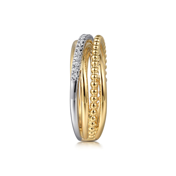 14K Yellow and White Gold 0.11ctw Diamond Criss Cross Beaded Ring Image 3 Biondi Diamond Jewelers Aurora, CO