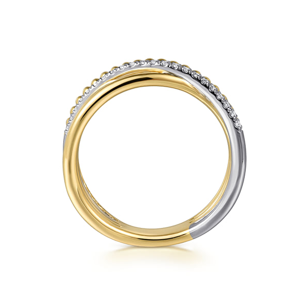 14K Yellow and White Gold 0.11ctw Diamond Criss Cross Beaded Ring Image 4 Biondi Diamond Jewelers Aurora, CO