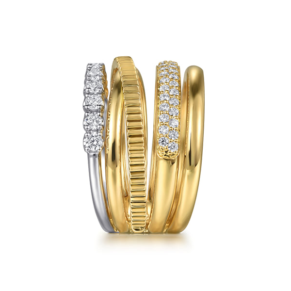 14K Yellow and White Gold 0.67ctw Diamond Wide Band Easy Stack Ring Image 3 Biondi Diamond Jewelers Aurora, CO