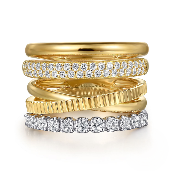 14K Yellow and White Gold 0.67ctw Diamond Wide Band Easy Stack Ring Biondi Diamond Jewelers Aurora, CO