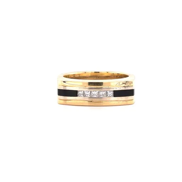 14K Two-Tone Gold Black Jade and Diamond Ring Biondi Diamond Jewelers Aurora, CO