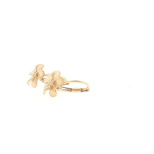 14K Yellow Gold Plumeria Leverback Earrings with Diamonds Image 3 Biondi Diamond Jewelers Aurora, CO