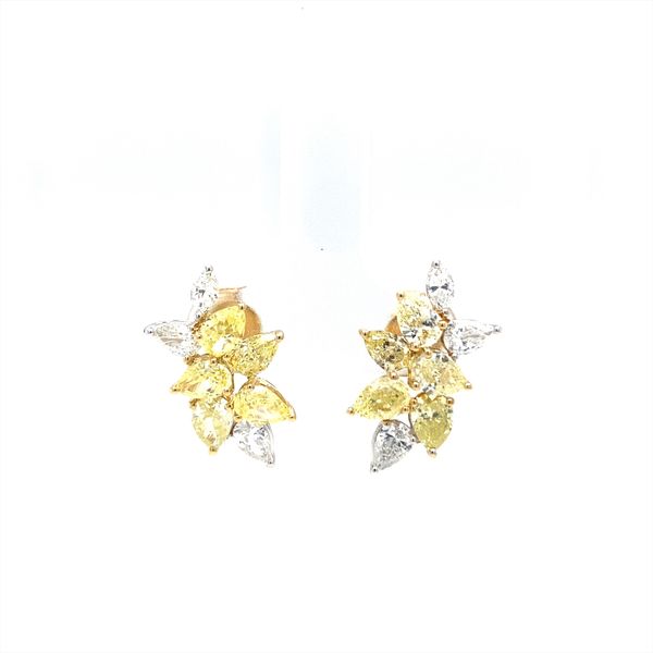 18K White & Yellow Gold 3.04CTW Yellow and 0.82CTW White Diamond Floral Cluster Earrings Image 2 Biondi Diamond Jewelers Aurora, CO