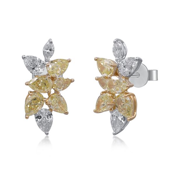 18K White & Yellow Gold 3.04CTW Yellow and 0.82CTW White Diamond Floral Cluster Earrings Biondi Diamond Jewelers Aurora, CO