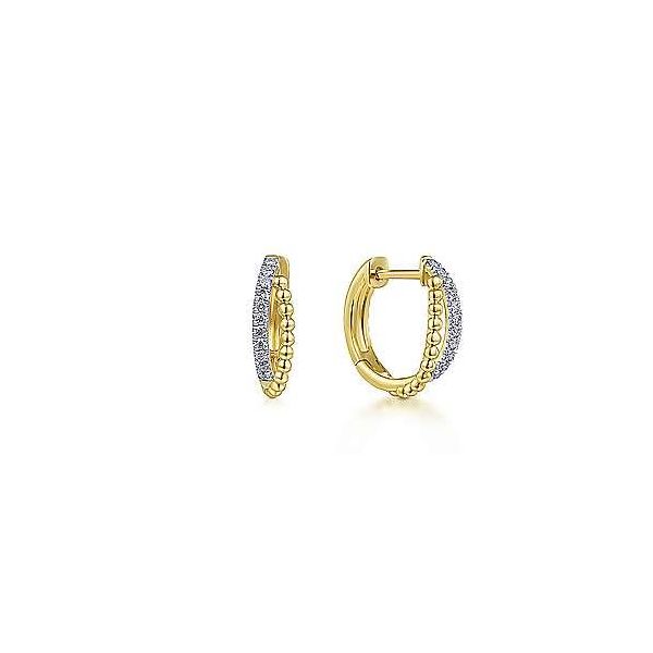 14K Yellow Gold 10mm Twisted Pavé Diamond Huggie Earrings Biondi Diamond Jewelers Aurora, CO