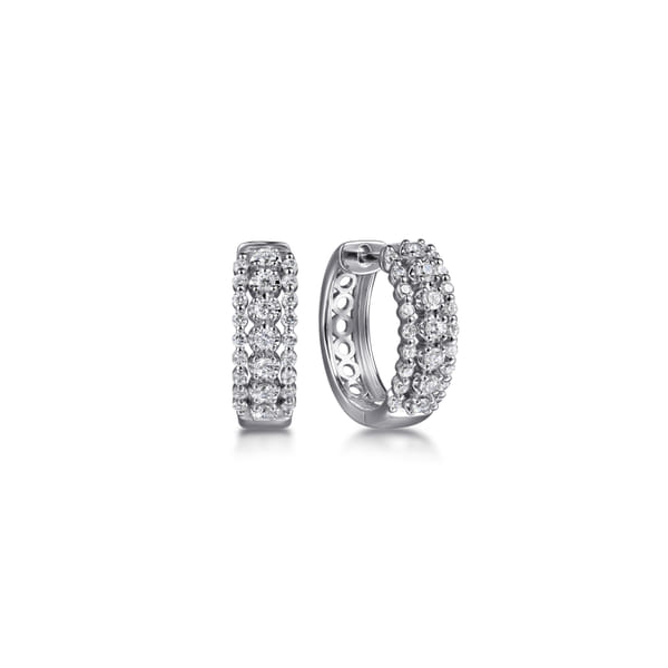 14K White Gold Round Diamond Multi Row Huggie Hoop Earrings Biondi Diamond Jewelers Aurora, CO