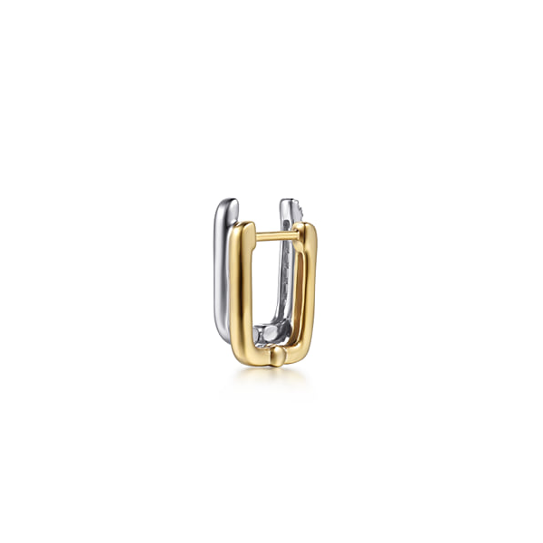 14K Two Tone Gold 0.20ctw Diamond Double Row Cushion Huggie Earrings Image 2 Biondi Diamond Jewelers Aurora, CO