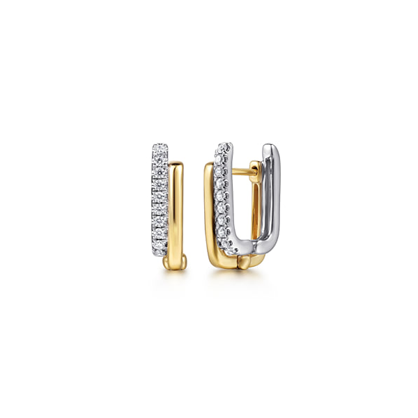 14K Two Tone Gold 0.20ctw Diamond Double Row Cushion Huggie Earrings Biondi Diamond Jewelers Aurora, CO