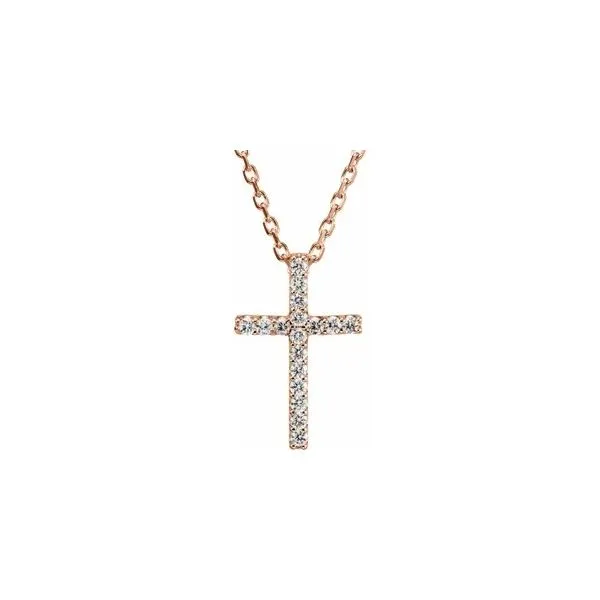 Rose Gold Cross Necklace with Diamonds Biondi Diamond Jewelers Aurora, CO
